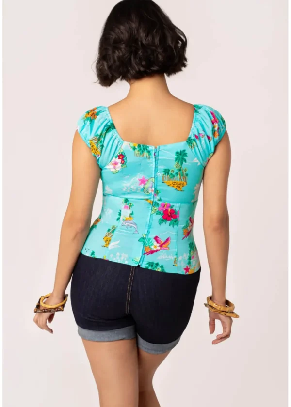 Hell Bunny Ayanna Tiki 50's Top Aqua Blue