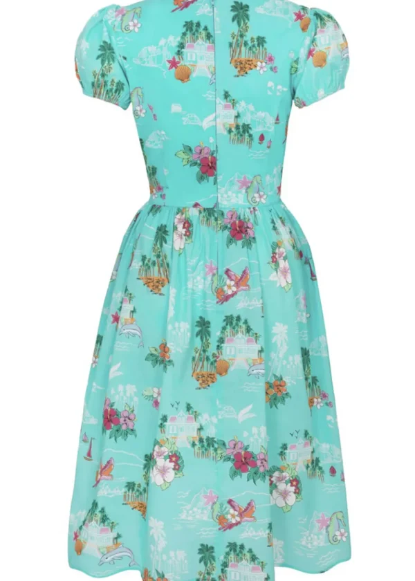 Hell Bunny Ayanna Tiki 50's Swing Dress Aqua