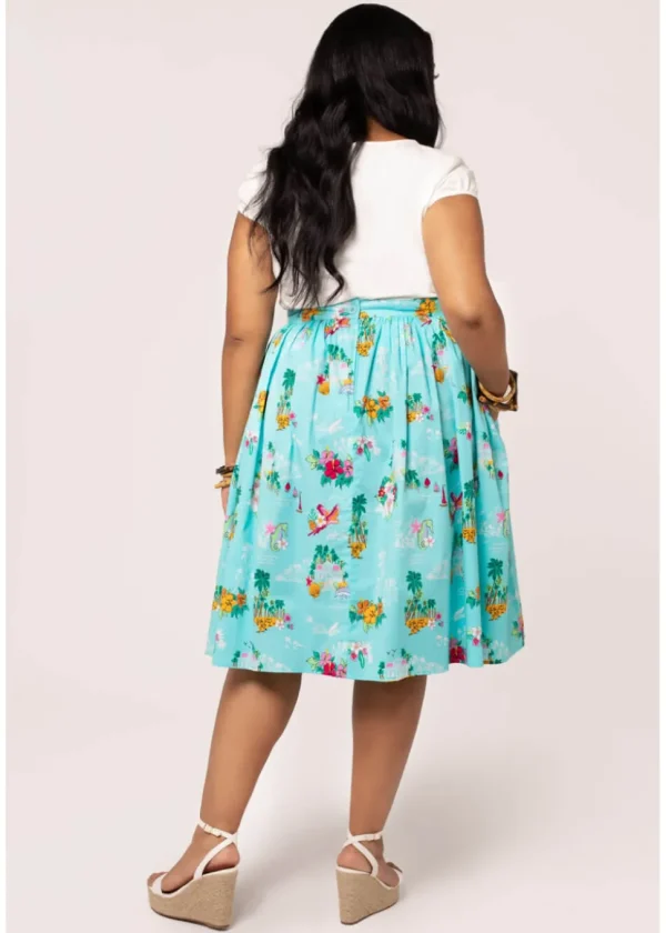 Hell Bunny Ayanna Tiki 50's Swing Skirt Aqua