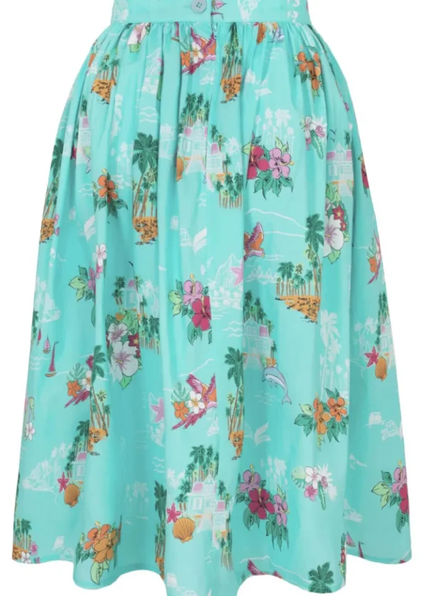 Hell Bunny Ayanna Tiki 50's Swing Skirt Aqua