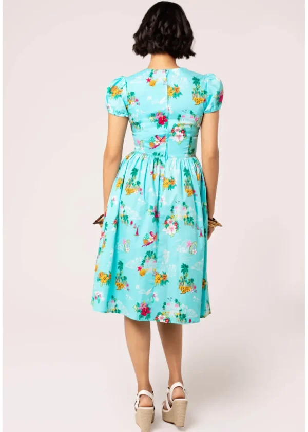 Hell Bunny Ayanna Tiki 50's Swing Dress Aqua