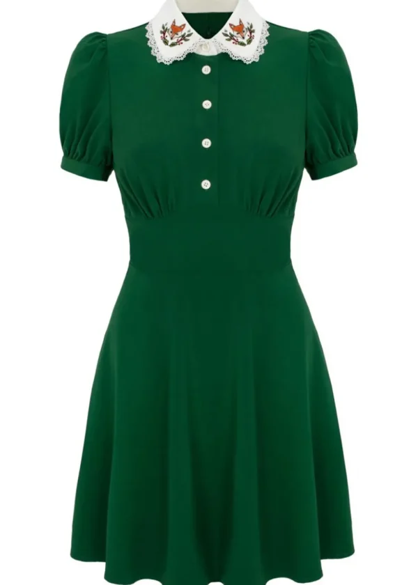 Hell Bunny Basil Fox Mini Dress Green
