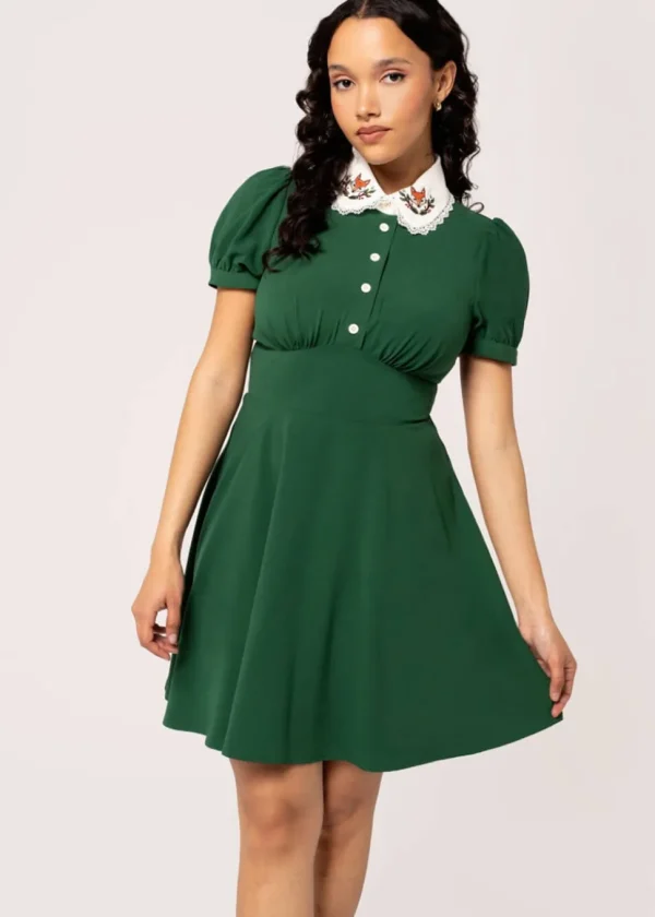 Hell Bunny Basil Fox Mini Dress Green