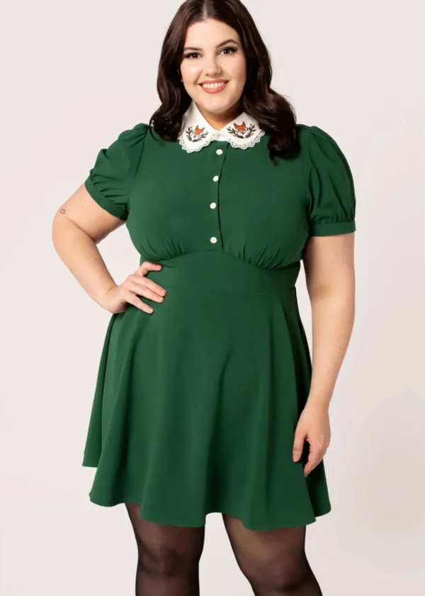 Hell Bunny Basil Fox Mini Dress Green