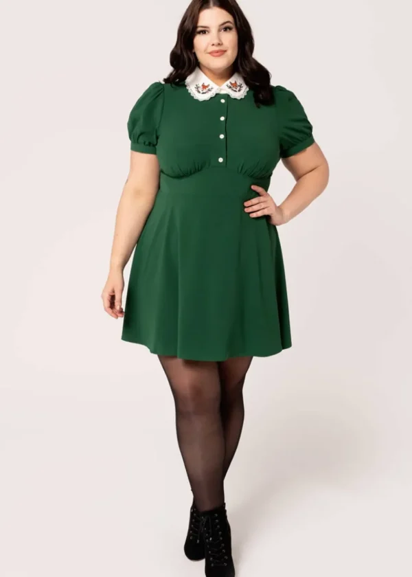 Hell Bunny Basil Fox Mini Dress Green
