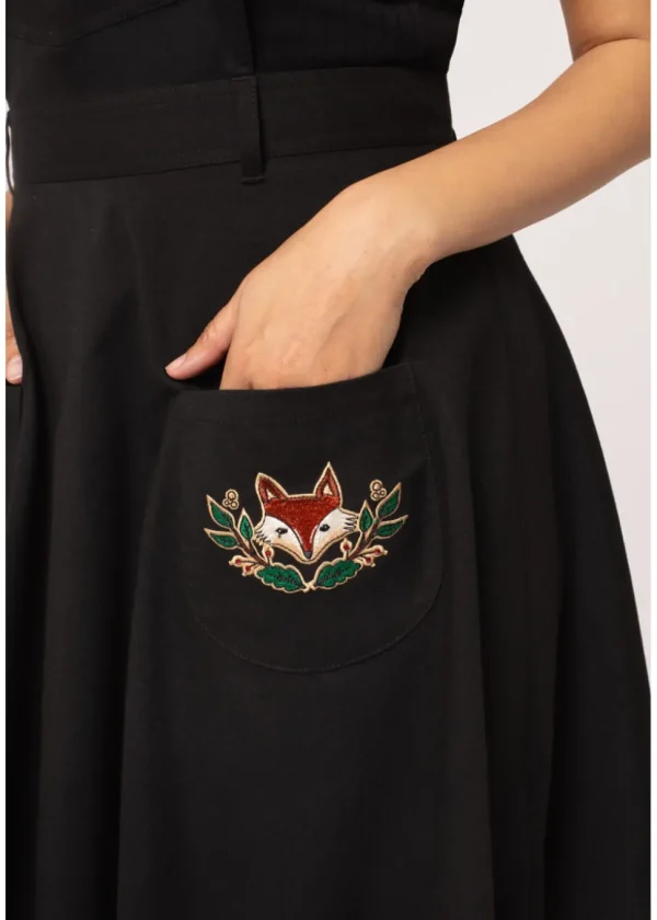 Hell Bunny Basil Fox 40's Pinafore Swing Dress Black