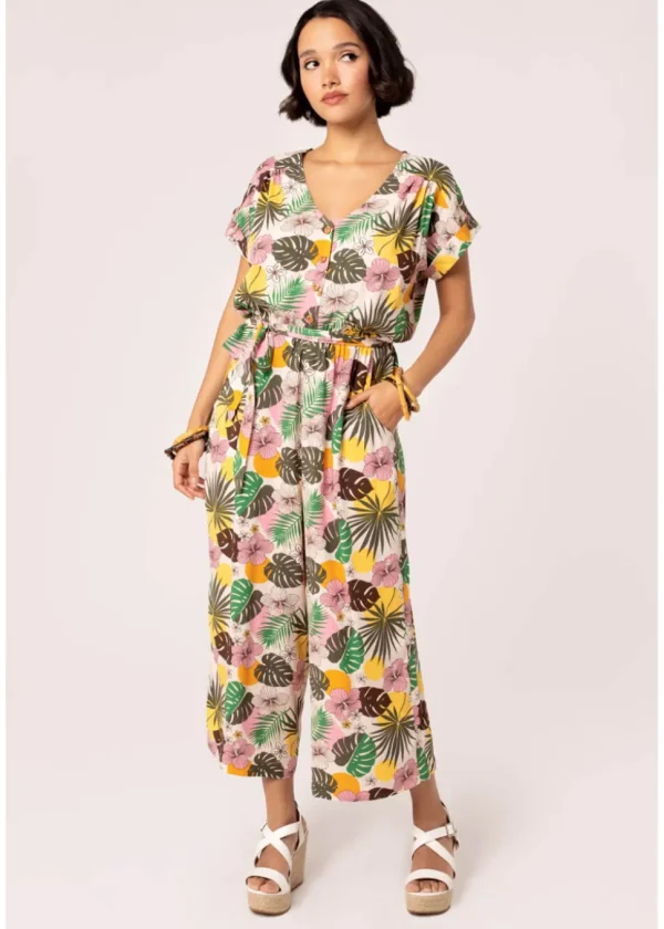Hell Bunny Benita Tiki 50's Jumpsuit in Beige