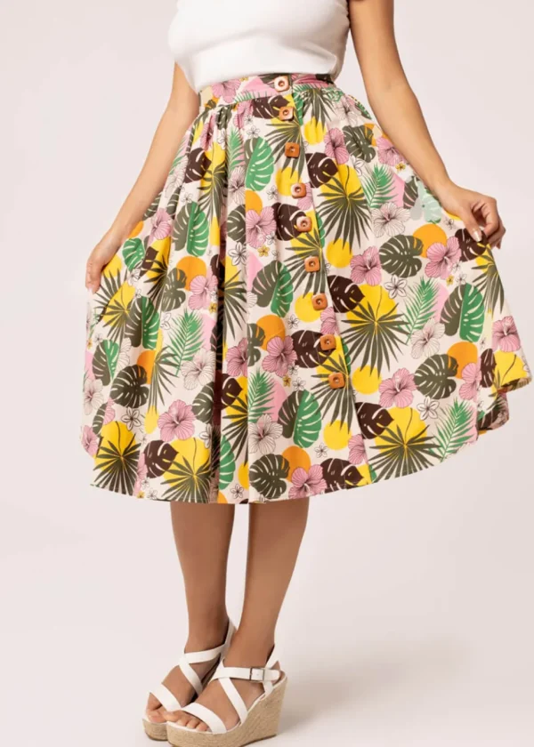 Hell Bunny Benita Tiki 50's Swing Skirt in Beige