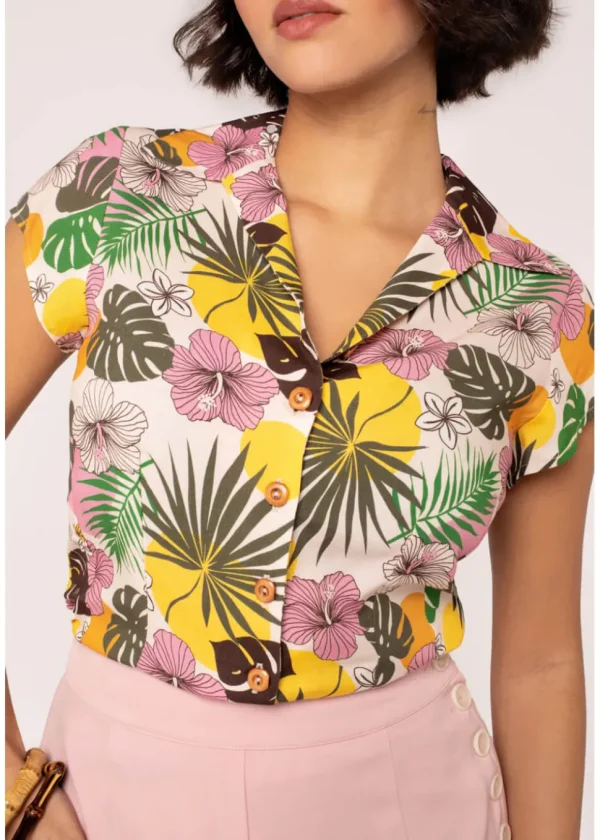 Hell Bunny Benita Tiki 50's Blouse Beige