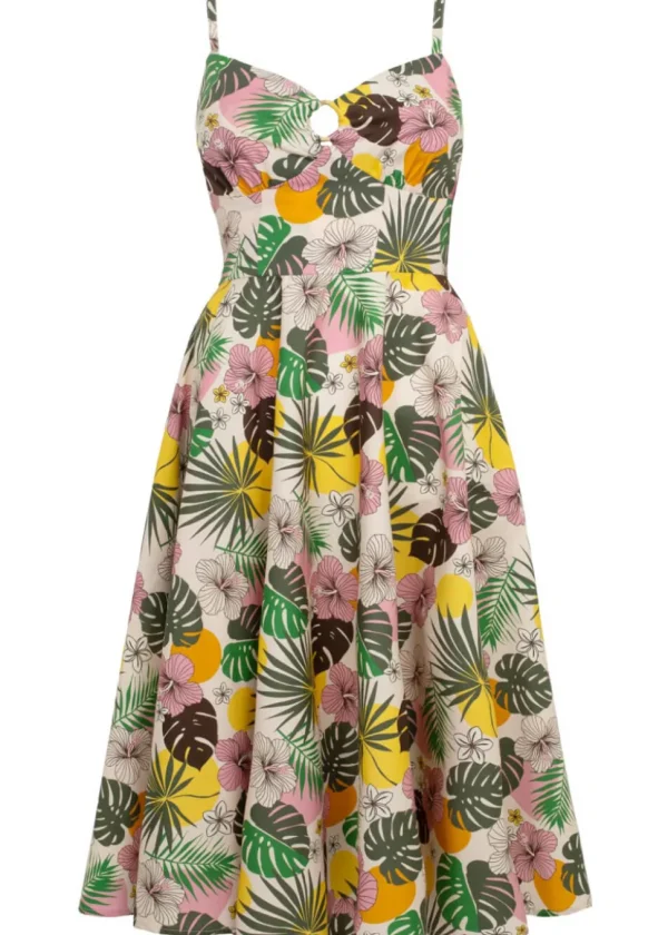 Hell Bunny Benita Tiki 50's Swing Dress in Beige