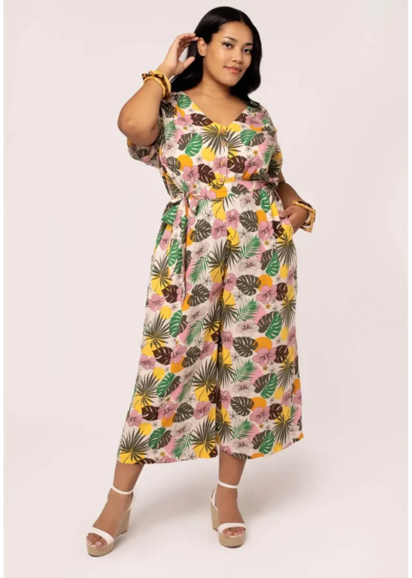 Hell Bunny Benita Tiki 50's Jumpsuit in Beige