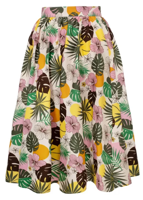 Hell Bunny Benita Tiki 50's Swing Skirt in Beige