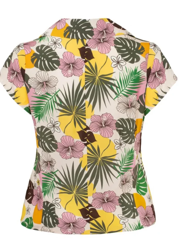 Hell Bunny Benita Tiki 50's Blouse Beige