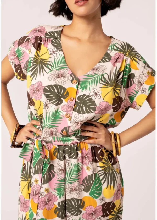 Hell Bunny Benita Tiki 50's Jumpsuit in Beige