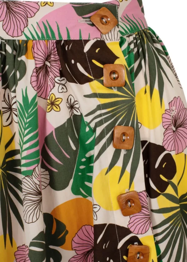 Hell Bunny Benita Tiki 50's Swing Skirt in Beige