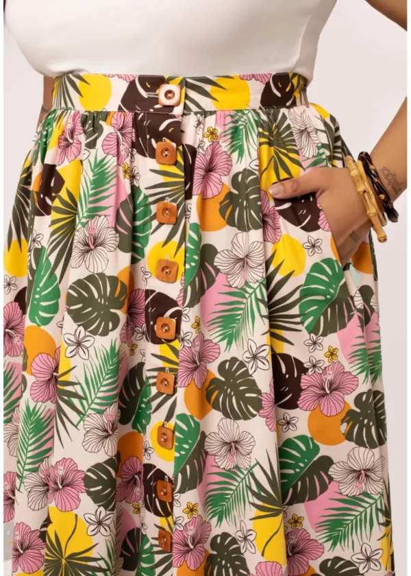 Hell Bunny Benita Tiki 50's Swing Skirt in Beige