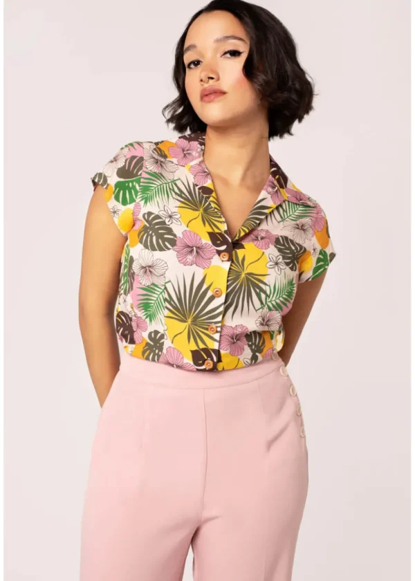 Hell Bunny Benita Tiki 50's Blouse Beige