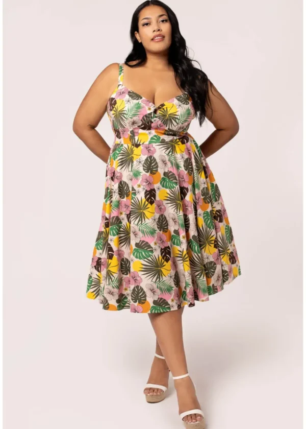 Hell Bunny Benita Tiki 50's Swing Dress in Beige