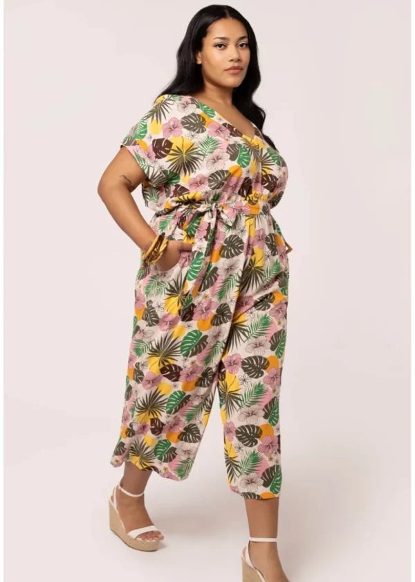 Hell Bunny Benita Tiki 50's Jumpsuit in Beige