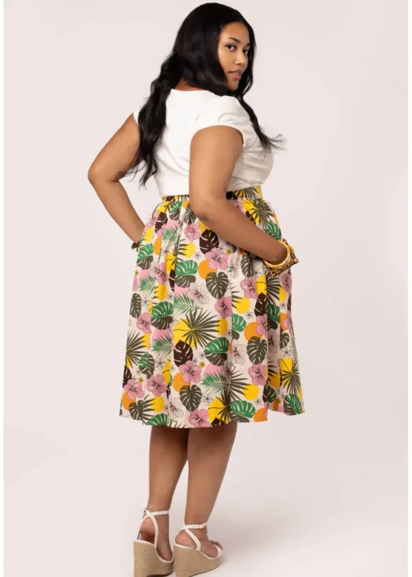 Hell Bunny Benita Tiki 50's Swing Skirt in Beige