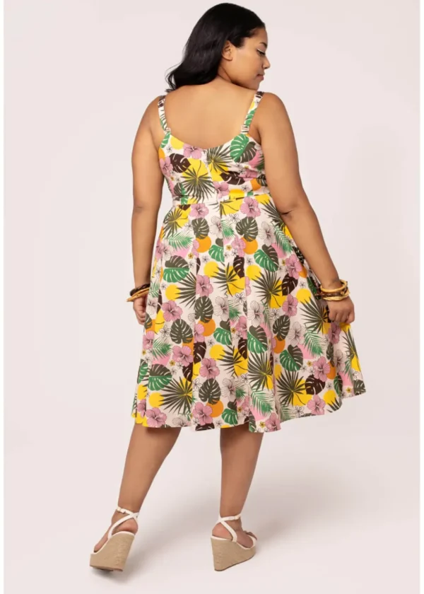 Hell Bunny Benita Tiki 50's Swing Dress in Beige