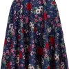 Hell Bunny Camellia Flowers 50's Swing Skirt Navy