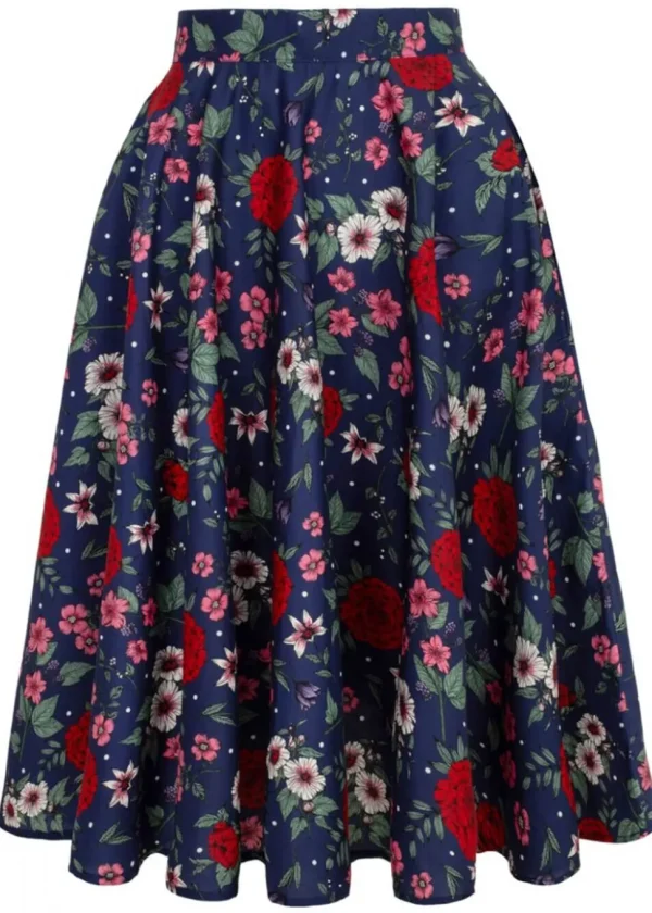 Hell Bunny Camellia Flowers 50's Swing Skirt Navy