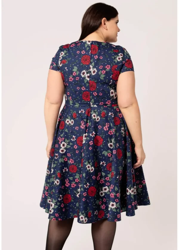 Hell Bunny Camellia Flowers 50's Midi Swing Dress Navy