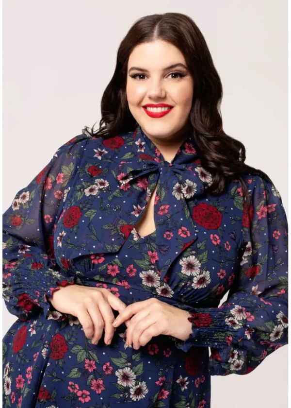 Hell Bunny Camellia Flowers 60's Mini Dress Navy