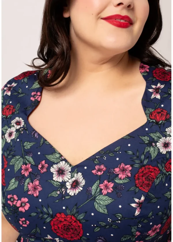 Hell Bunny Camellia Flowers 50's Midi Swing Dress Navy