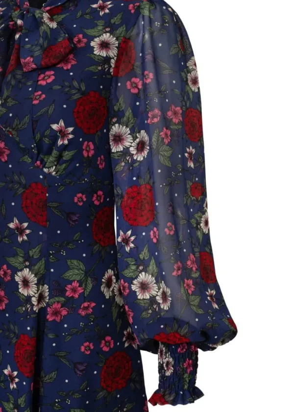 Hell Bunny Camellia Flowers 60's Mini Dress Navy