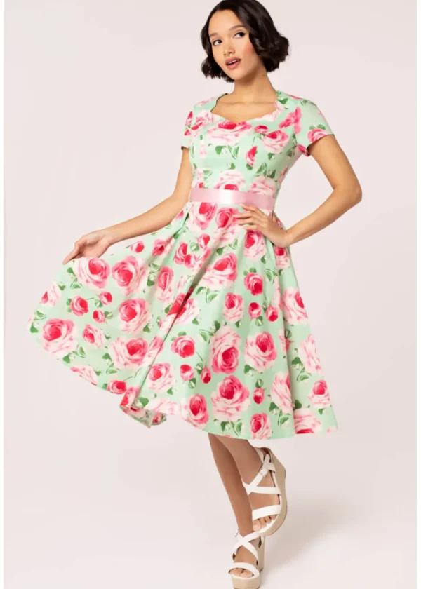 Hell Bunny Camille Roses 50's Swing Dress Mint