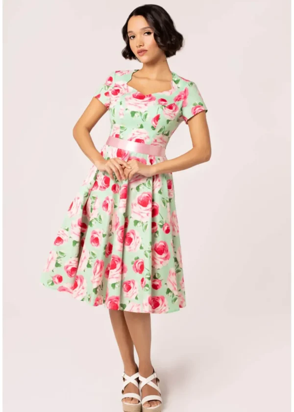 Hell Bunny Camille Roses 50's Swing Dress Mint