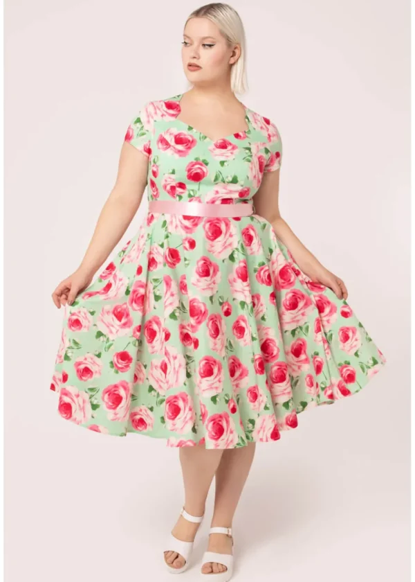 Hell Bunny Camille Roses 50's Swing Dress Mint