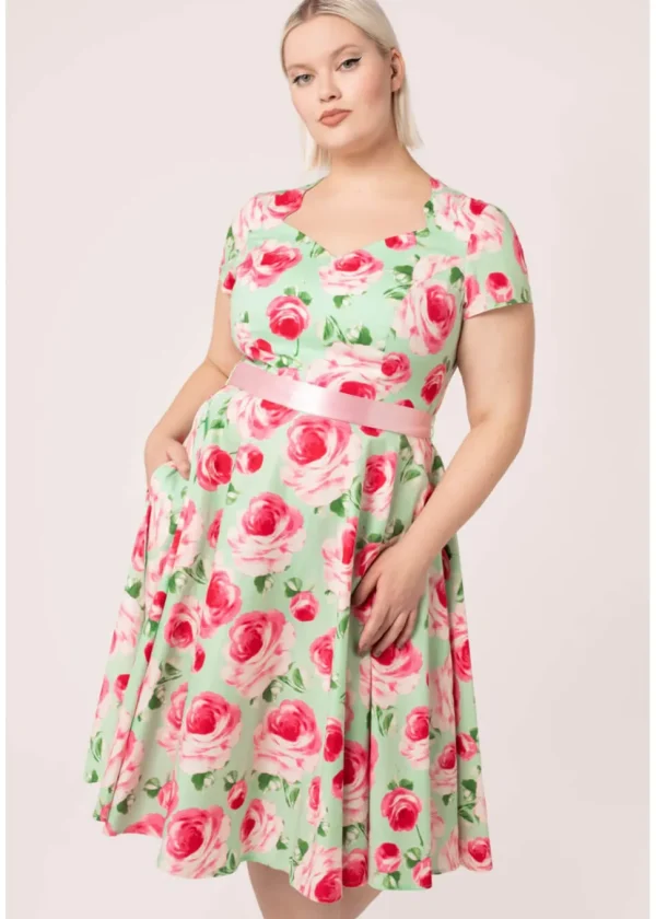 Hell Bunny Camille Roses 50's Swing Dress Mint