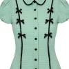 Hell Bunny Casey Bow 40's Blouse Mint Green