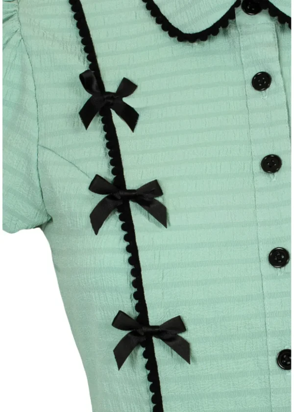 Hell Bunny Casey Bow 40's Blouse Mint Green