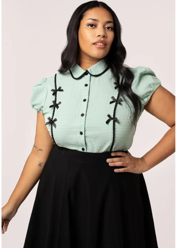 Hell Bunny Casey Bow 40's Blouse Mint Green