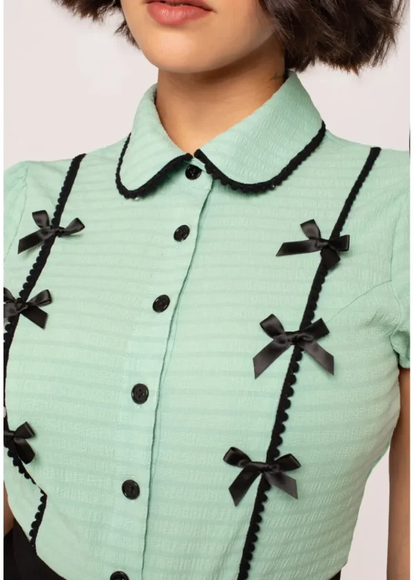 Hell Bunny Casey Bow 40's Blouse Mint Green