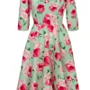 Hell Bunny Claire Roses 50's Swing Dress Mint