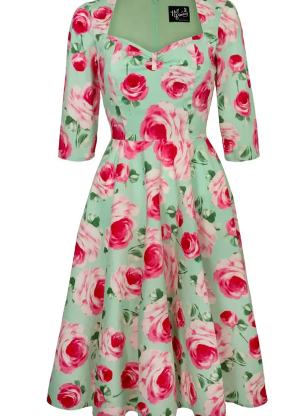 Hell Bunny Claire Roses 50's Swing Dress Mint