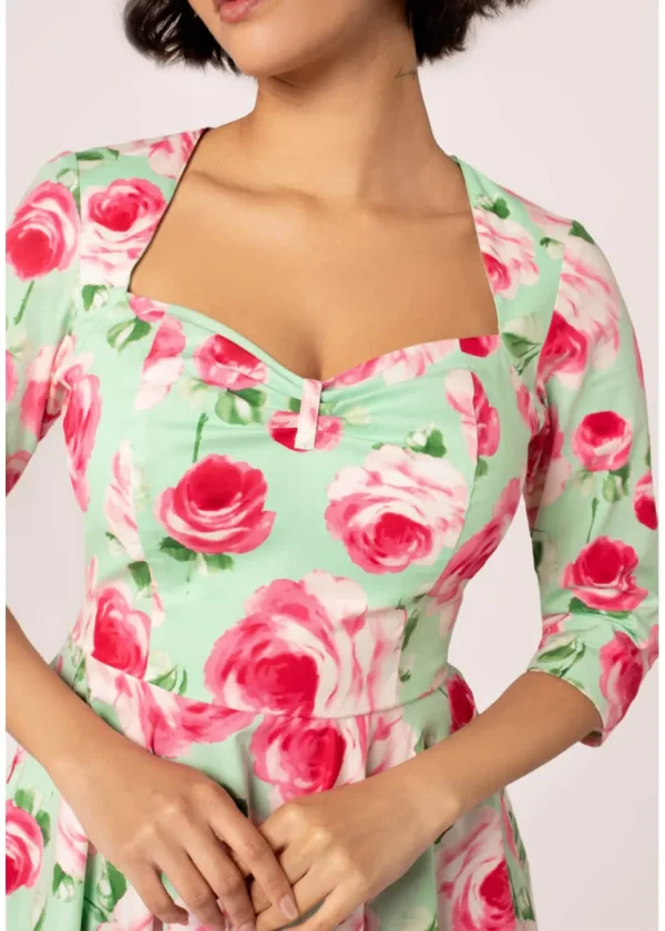 Hell Bunny Claire Roses 50's Swing Dress Mint