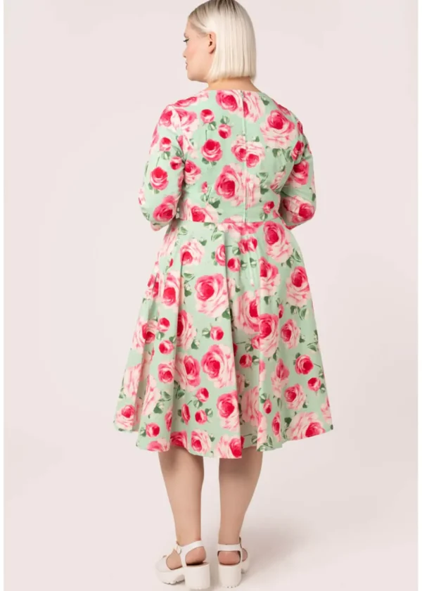 Hell Bunny Claire Roses 50's Swing Dress Mint