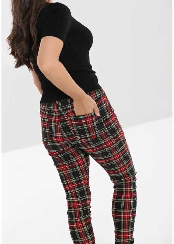 Hell Bunny Clash Tartan Skinny Pants Red