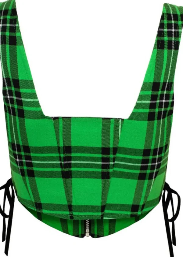 Hell Bunny Corey Tartan Heart 80's Corset Top Green