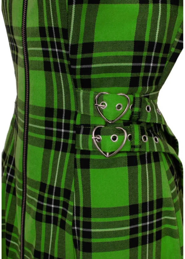 Hell Bunny Corey Tartan Heart 80's Dress Green