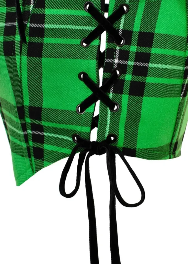 Hell Bunny Corey Tartan Heart 80's Corset Top Green