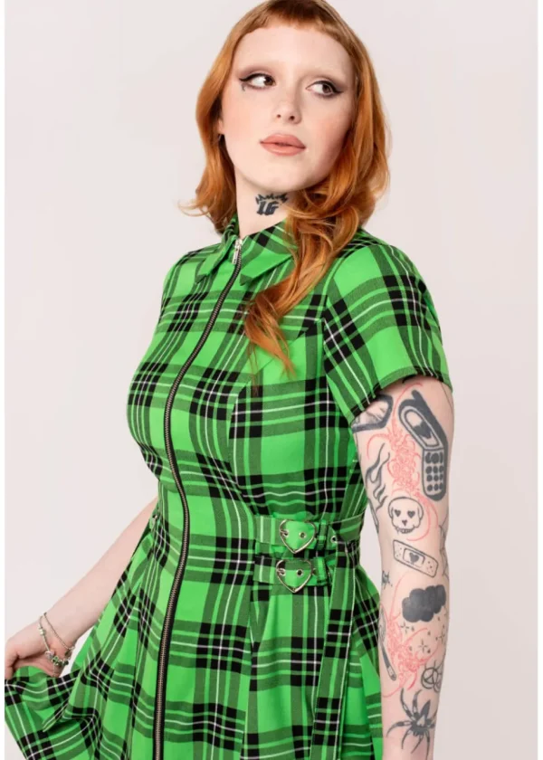 Hell Bunny Corey Tartan Heart 80's Dress Green