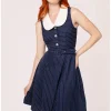 Hell Bunny Costello Pinstripe 40's Swing Dress Navy
