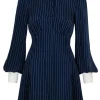 Hell Bunny Costello Pinstripe 40's Short Dress Navy
